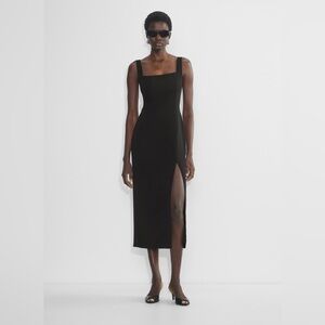 Aritzia Babaton 90's Midi Slit Dress size 2 Moss Green EUC Square Neck Olive